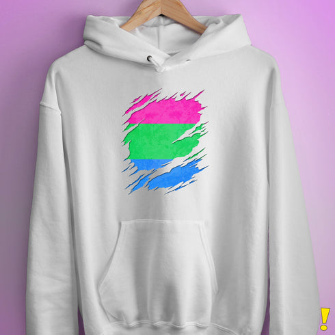 Polysexual Pride Flag Ripped Reveal Hoodie - White